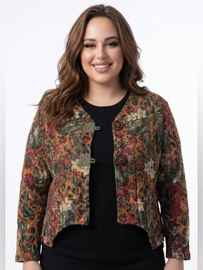 Mirror Image BoHo Multicolor Open Weave Wooden Buttons Cardigan - 2XL